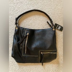 MKF by Mia K Black Gold Zipper Slouchy Bag